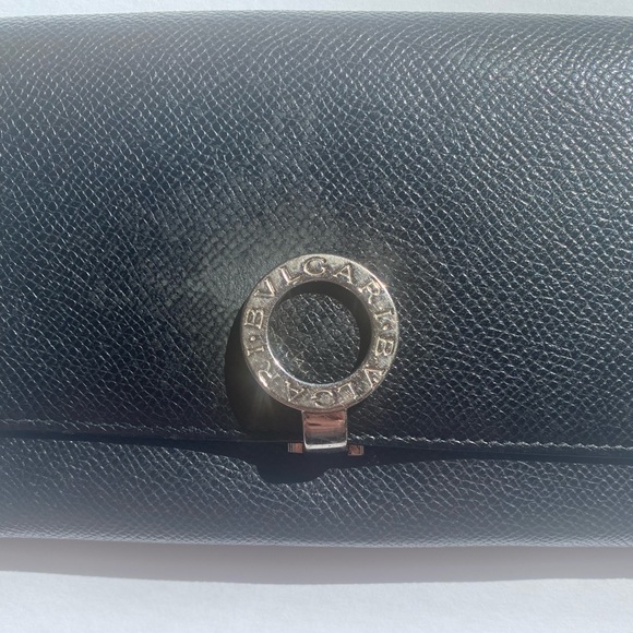 BVLGARI BULGARI Grain Calfskin Wallet in Black preowned soft close - Picture 2 of 15